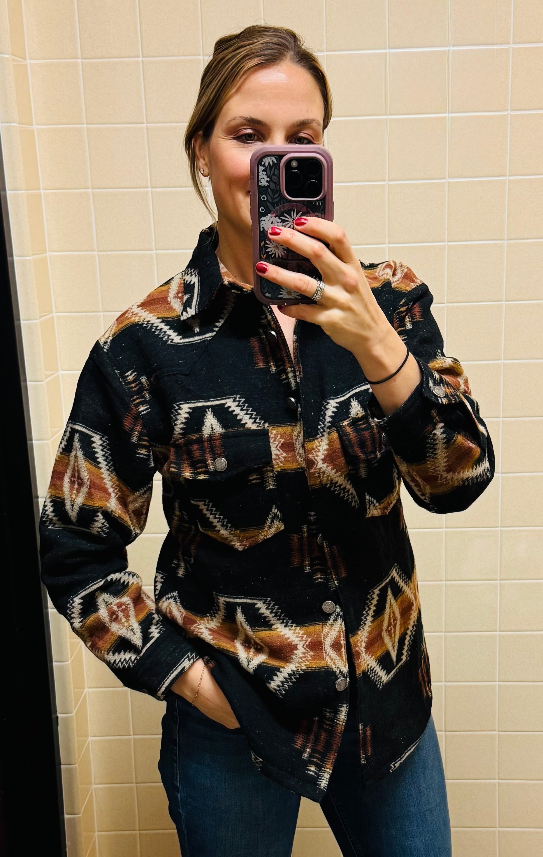 Black Orange Aztec Shacket