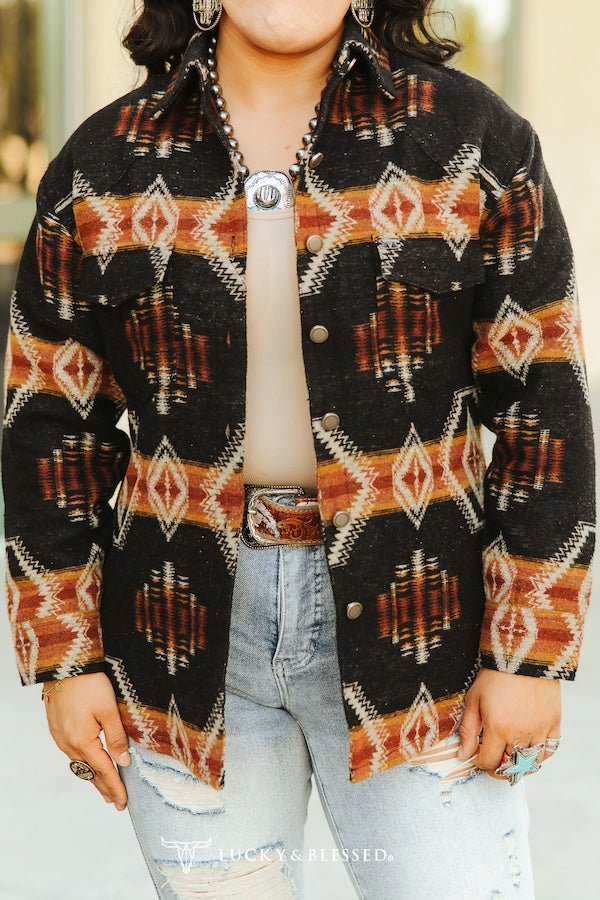 Black Orange Aztec Shacket