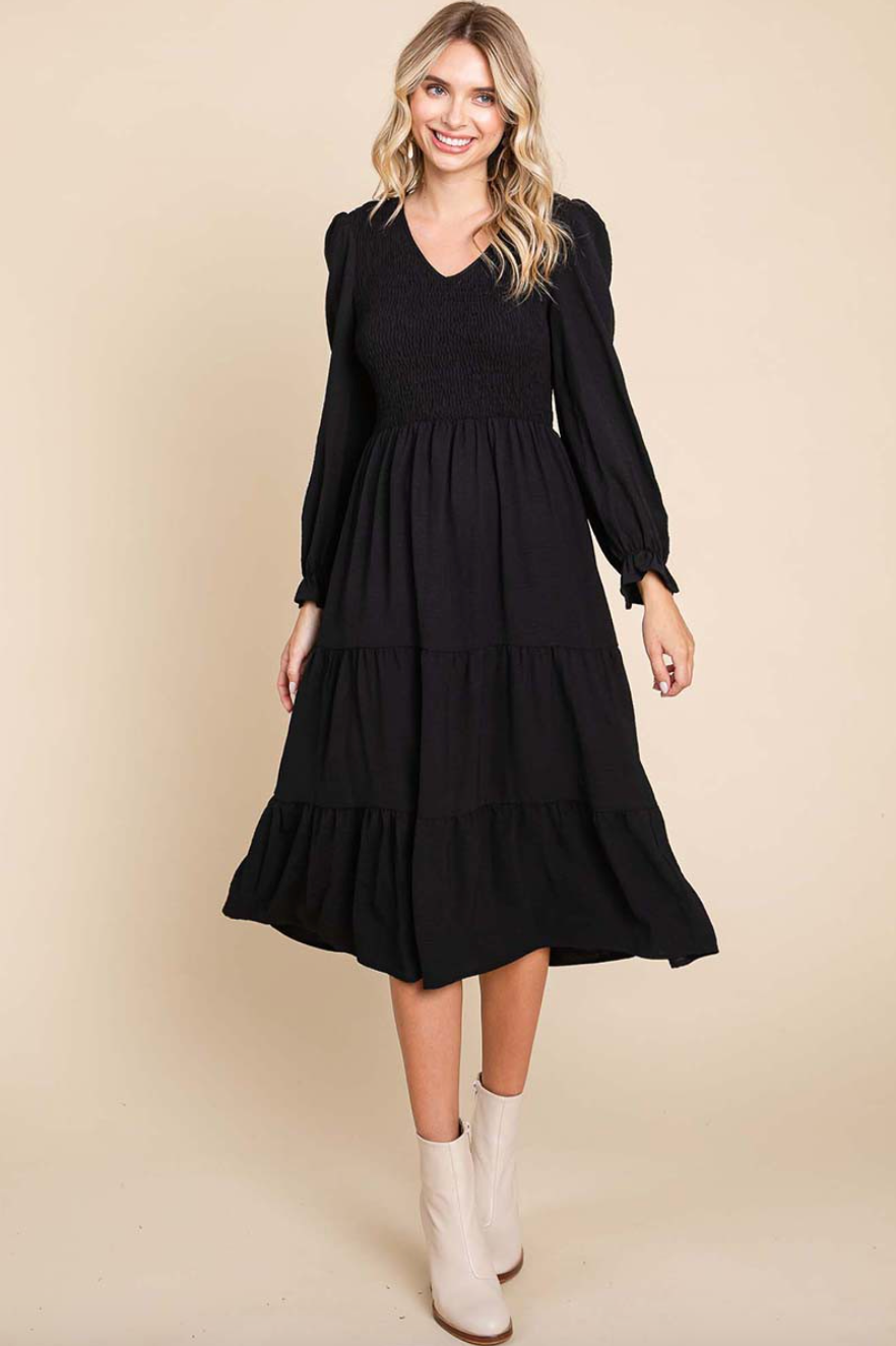 Smocked V-Neck Dress