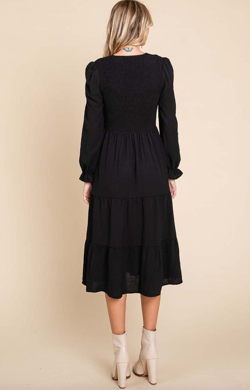 Smocked V-Neck Dress