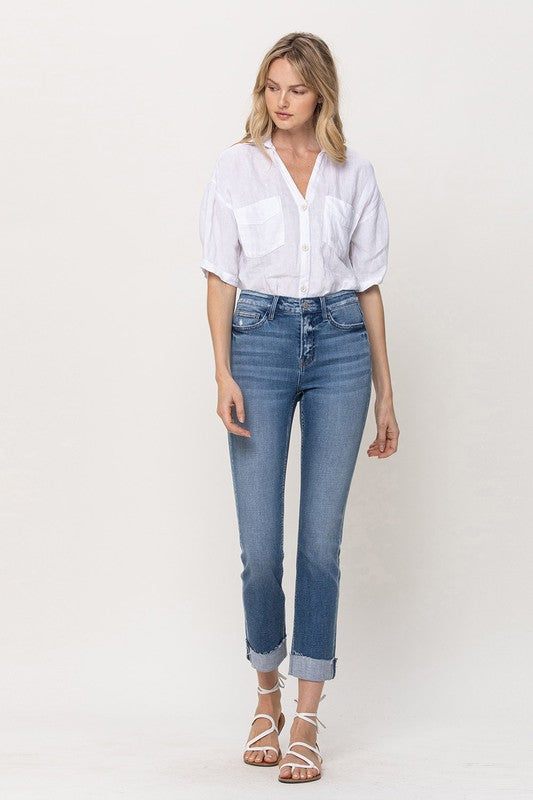 MID-RISE SINGLE CUFFED CROP SLIM STRAIGHT