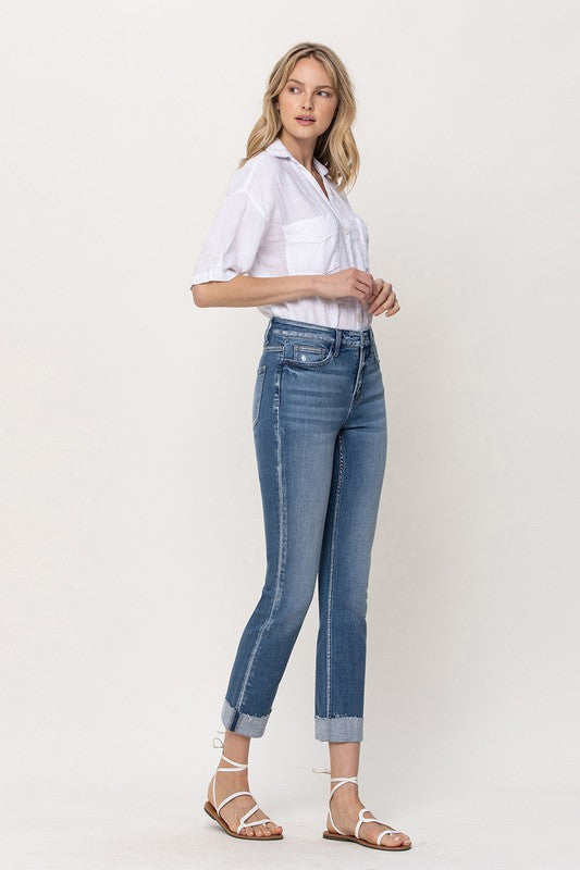 MID-RISE SINGLE CUFFED CROP SLIM STRAIGHT