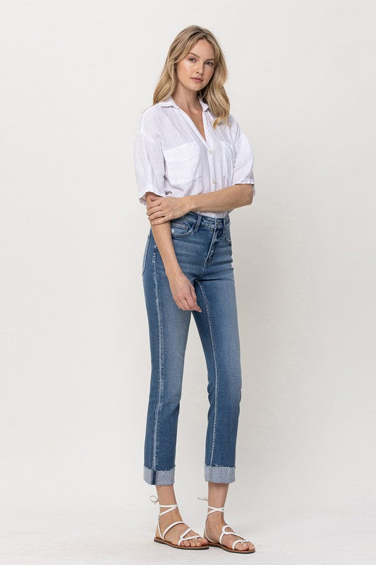 MID-RISE SINGLE CUFFED CROP SLIM STRAIGHT