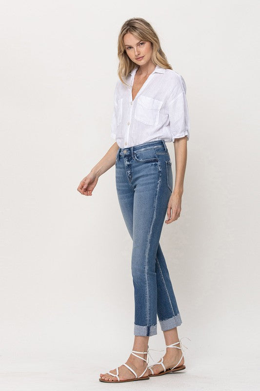 MID-RISE SINGLE CUFFED CROP SLIM STRAIGHT