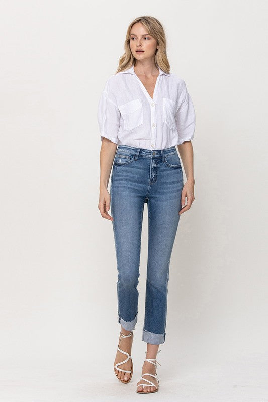 MID-RISE SINGLE CUFFED CROP SLIM STRAIGHT