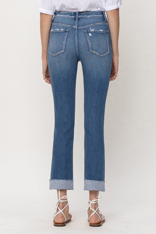 MID-RISE SINGLE CUFFED CROP SLIM STRAIGHT