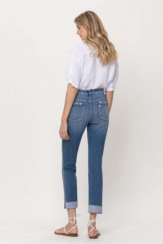 MID-RISE SINGLE CUFFED CROP SLIM STRAIGHT