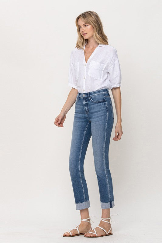 MID-RISE SINGLE CUFFED CROP SLIM STRAIGHT