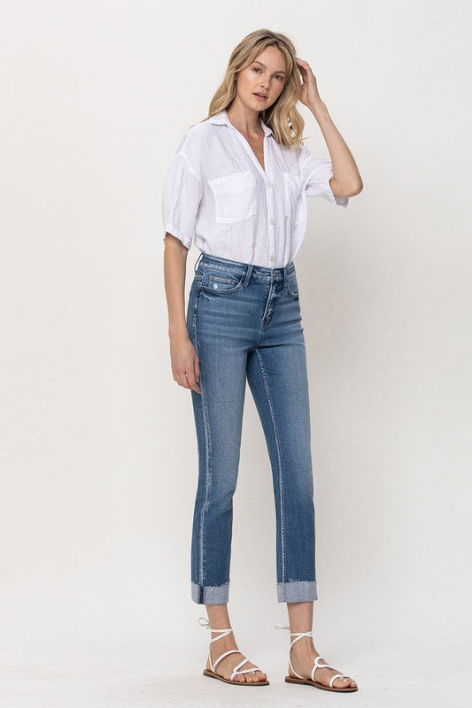 MID-RISE SINGLE CUFFED CROP SLIM STRAIGHT