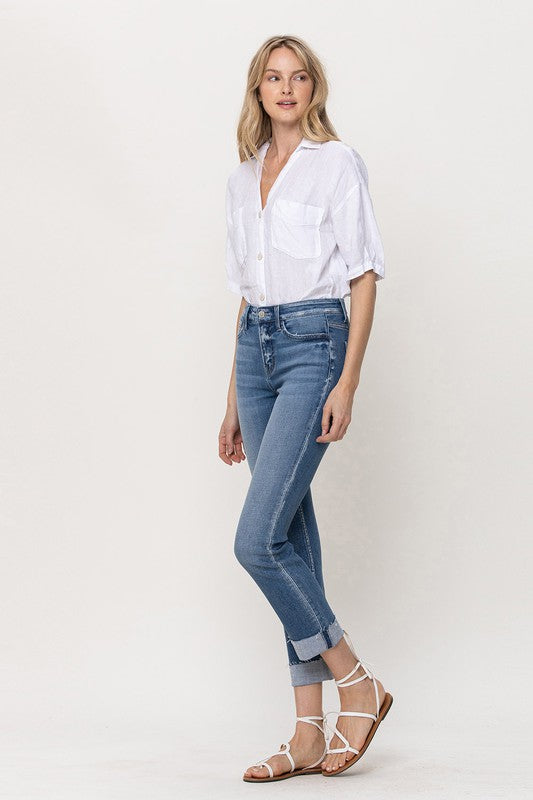 MID-RISE SINGLE CUFFED CROP SLIM STRAIGHT