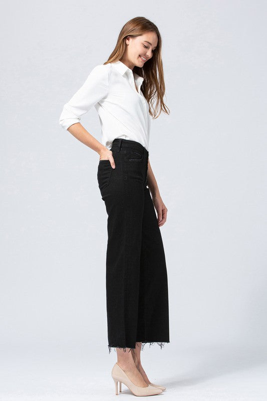 HIGH RISE BUTTON UP CROP WIDE LEG JEAN