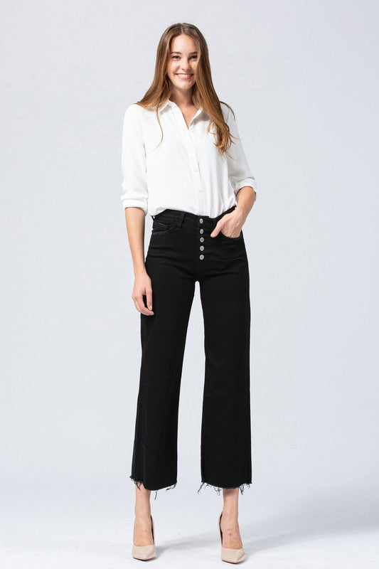 HIGH RISE BUTTON UP CROP WIDE LEG JEAN