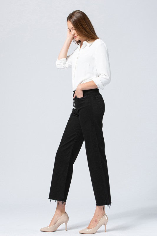 HIGH RISE BUTTON UP CROP WIDE LEG JEAN