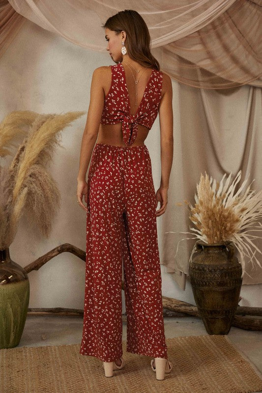 ABSTRACT PRINT HORSESHOE RING CUT OUT JUMPSUIT