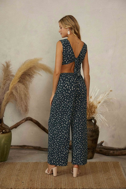 ABSTRACT PRINT HORSESHOE RING CUT OUT JUMPSUIT