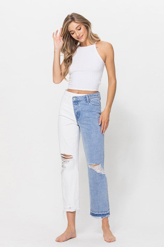 HIGH RISE CROP STRAIGHT W CRISS CROSS WB SPLIT 2 T