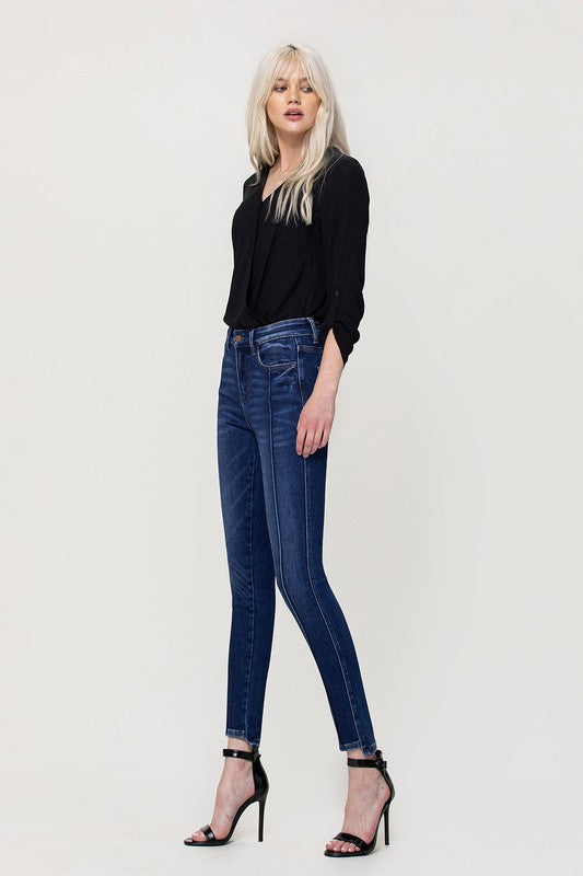 HIGH RISE ANKLE SKINNY W FRONT SEAM AND UNEVEN HEM