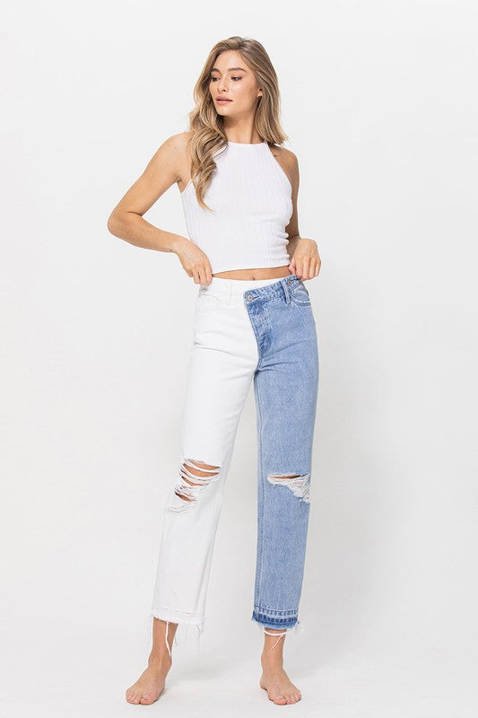 HIGH RISE CROP STRAIGHT W CRISS CROSS WB SPLIT 2 T