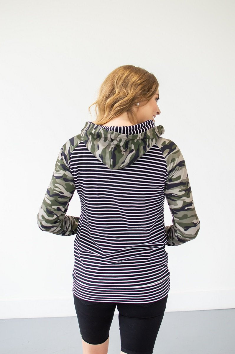 Camo and Stripes Women's Double Hooded Sweatshirt