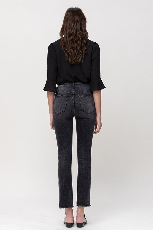 HIGH RISE STRAIGHT CROP W UNEVEN HEM DETAILS